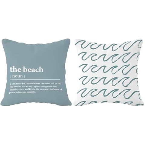 FLDAS The Beach Definition Ocean Wave Decorative Throw Pillow Covers,Summer Beach Pillow Cases Cushion for Farmhouse Beach House Couch Bench Summer Home,Beach Lovers Gifts,18×18 Inch Set of 2 Cover