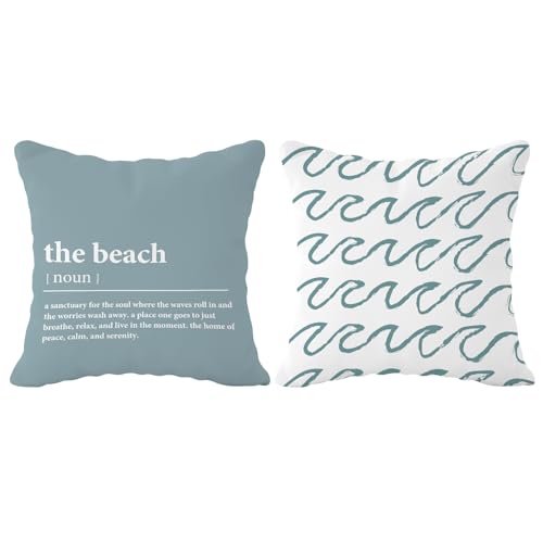 FLDAS The Beach Ocean Wave Decorative Throw Pillow Covers,Summer Pillow Cases Cushion for Farmhouse House Couch Bench Summer Home,Beach Lovers Gifts,1818 Inch Set of 2