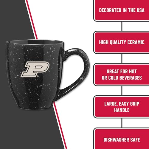 Image of Rico Industries NCAA Purdue Boilermakers Black Personalized 16 oz Team Color Laser Engraved Speckled Ceramic Coffee Mug