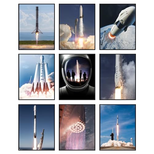 Art mural Space X Starship pour bureau : 9 posters SpaceX Falcon 9 décoration intérieure