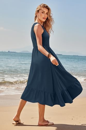 Image of STYLEWORD Womens Summer Casual Short Sleeve Flowy Midi Beach Dress