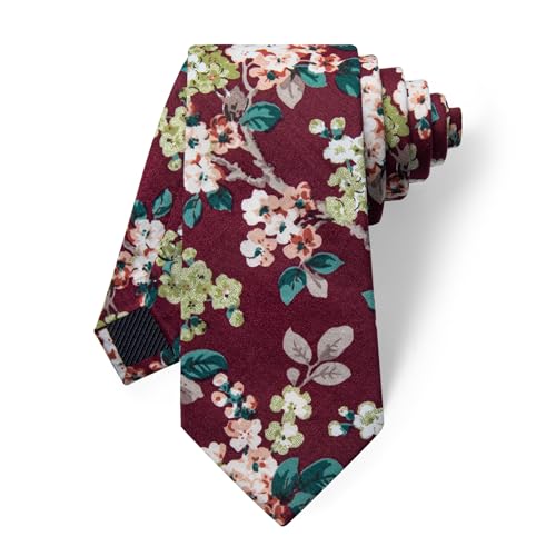 Image of YourTies Cotton Floral Tie for Men 2.5 inch Printed Skinny Necktie Pocket Square Tie Clip Set Flower Wedding Party Groom