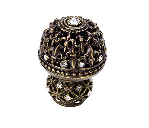 Carpe Diem Hardware 7620-3C Versailles Large Round Knob Fleur De LYS Open Basket Decorative Spherical Foot with Swarovski Crystals, Antique Brass Carpe Diem Hardware 7620-3C Versailles Large Round Knob Fleur De LYS Open Basket Decorative Spherical Foot with Swarovski Crystals, Antique Brass