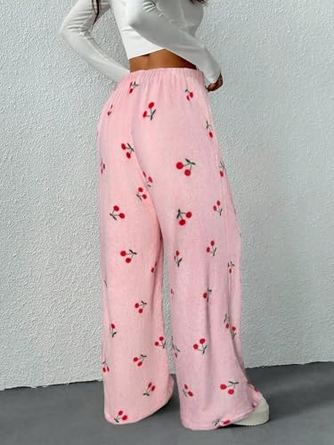 Image of ZAFUL Women's Fuzzy Plush Pajama Pants Wide Leg Pj Bottoms Lounge Pants