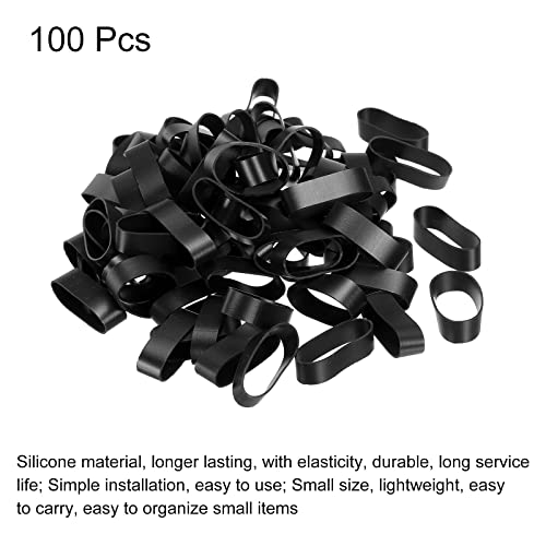 PATIKIL Silicone Rubber Bands Cable Ties 100pcs Non-Slip 0.9" Flat Black for Cord Wrapping Bag Wraps, Art - Image 3