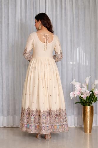 Image of Girl's Fashion Hub's Anarkali Gown with duaptta Set for Women, Chinon Silk Fabric || Ethnic Gown for Women