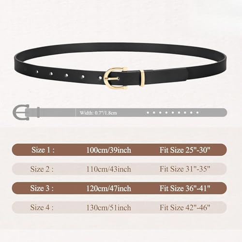 Women's Skinny Genuine Leather Belt 0.7" Width Thin Waist Belt with Gold Buckle2
