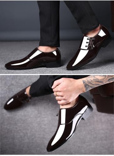 Mens Fashion Patent Leather Derbys Pointed Toe Lace Up Shoes Formal Business Office Work Dress Shoes3
