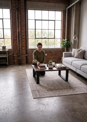 Image of Sheesham Wood Coffee Table | Modern Center Table for Living Room, Lounge & Office | Solid Wooden Tea Table with Contemporary Open Frame Design | Brown