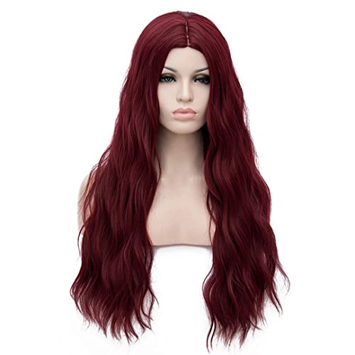 Long 31" Curly Heat Resistant Lolita Fashion Harajuku Cosplay Wig + Wig Cap (Dark Red)
