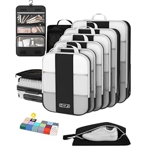 10 Set Compression Packing Cubes for Travel Essentials,Compressible Expandable Packing Cubes for Suitcase,OlarHike Luggage Organizer Bags for Travel,Handy Helper for Organizing Clothes(Black)