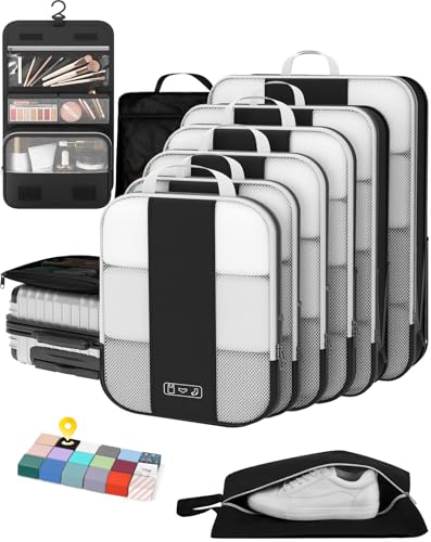 10 Set Compression Packing Cubes for Travel Essentials,Compressible Expandable Packing Cubes for Suitcase,OlarHike Luggage Organizer Bags for Travel,Handy Helper for Organizing Clothes(Black)