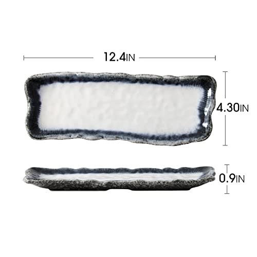 Uaral Japanese Sushi Plates Stoneware Sushi Plate Set Sushi Dish Set Sashimi Plates Rectangular Plate 12.5Inch Set Of 4(Blue And White) #TOP5
