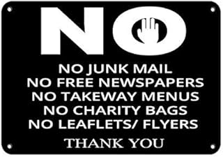 No Junk Mail Free Newspapers Menus Bags Leaflets Thank You Warning Signs Tin Sign 8x12 inches
