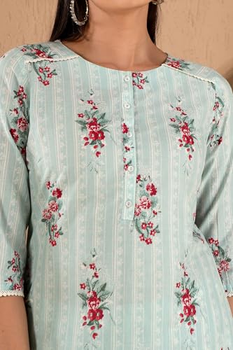 Image of W for Woman Women's Pure Cotton Floral Printed Straight Kurta and Pant with Dupatta Set