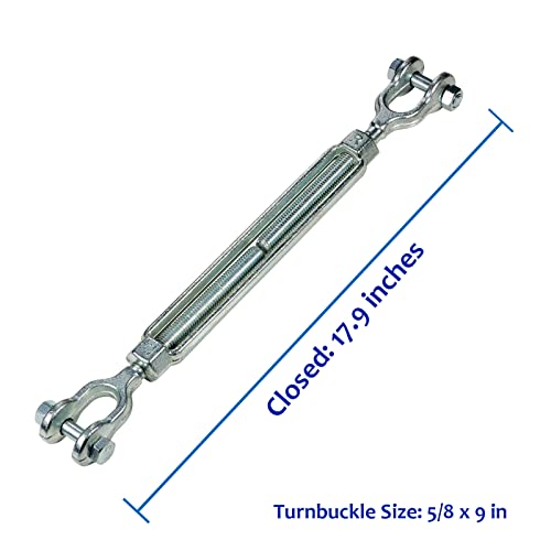 Hot Dipped Galvanized Steel Jaw And Jaw Turnbuckle, 5/8" X 9" Turnbuckle Heavy Duty, 3500 Lbs Working Load Limit, 5/8" * 9In Threaded Diameter - Durable, Weather Resistant Turnbuckles (5/8) #TOP2