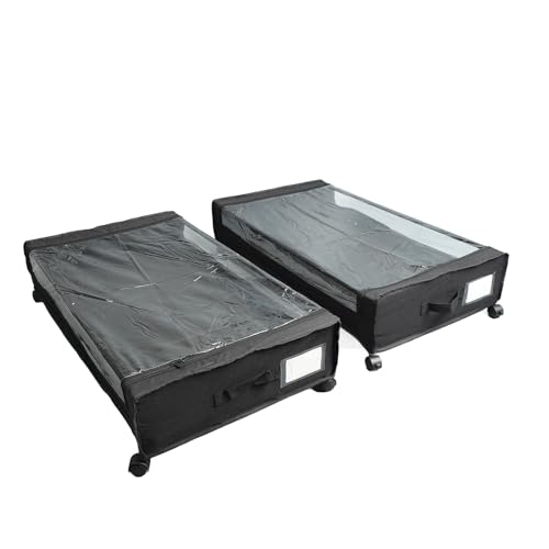 Cajón bajo cama robusto con ruedas y protección textil negra 5