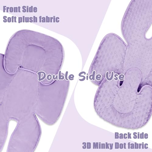 Image of 2 in 1 Infant Car Seat Insert Head and Body Support Set, Reversible Newborn Insert for Carseat with 3 Extra Strap Paddings, Soft Stroller Cushion Pillow Insert Girls, Fits for Stroller, Swing, Purple