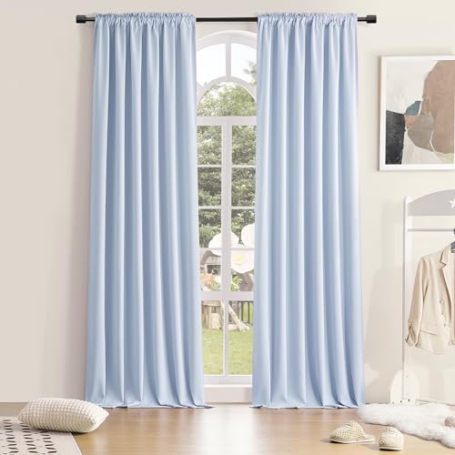 Image of DONREN Room Darkening Sliding Door Curtains - Thermal Insulated Solid Blackout Extra Wide Patio Glass Door Drapes (Light Blue, W 60 x L108, 2 Panels)