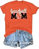 Baseball Mom Shirt Womens Mom Shirt Short Sleeve O-Neck Letter Print Casual Tops Tees (Orange, x-Large, x_l)