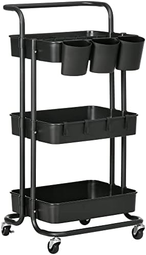 3-Tier Rolling Metal Utility Cart met Afsluitbare Wielen - Mobiele