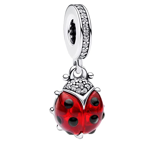 UIHEI Red Ladybird Dangle Charm for Women Necklace or Bracelet Charm in 925 Sterling Silver,Mother's Day Jewelry Gift for Women Girls
