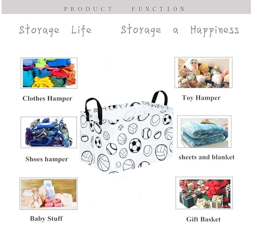 Image of Kid Clothes Storage Basket Gift Shelf Basket Toy Storage Bin, Football Nursery Basket Organizer Box for With Handles for Room Deco Basketball