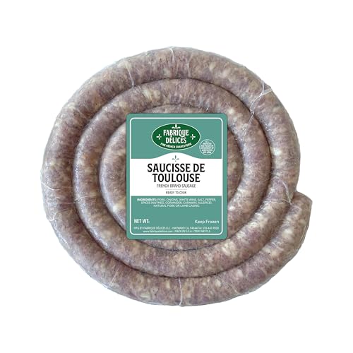 Fabrique Delices Toulouse Sausage - 6 Packs of 1.5 Pounds Each - All Natural, Gluten-Free, Traditional French Sausage
