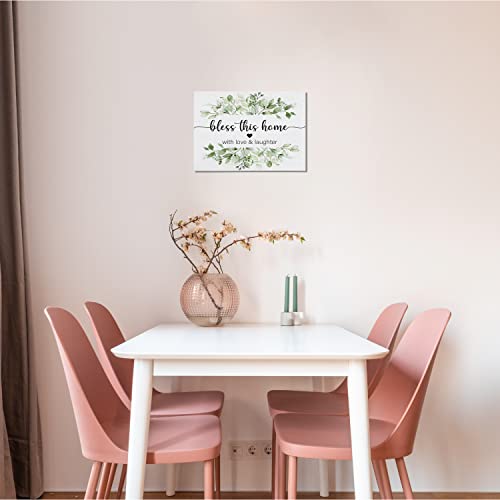 Biwsha Bless This Home With Love And Laughter Canvas Wall Art Prints Decor For Religious Home Bedroom Living Room,Family Themed Paintings Art Decor 14X11 Inches,Housewarming Gifts,New Home Owner Gift #TOP4