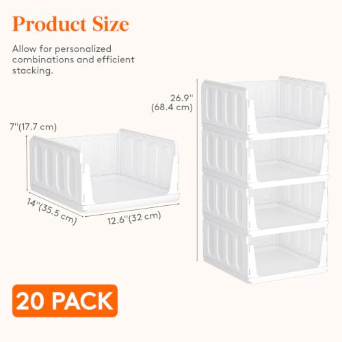 Image of Lifewit 20 Pack Stackable Closet Organizers and Storage Basket for Clothes, Plastic Sweater Storage Bins for Wardrobe, Stacking Clothing Containers for RV, Pantry, Shelf, Kitchen, Dorm, 14 inch Depth