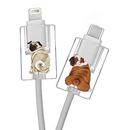 Protectores de cable de iPhone para cabeza de carga funda de silicona bulldog y carlino pack de 2