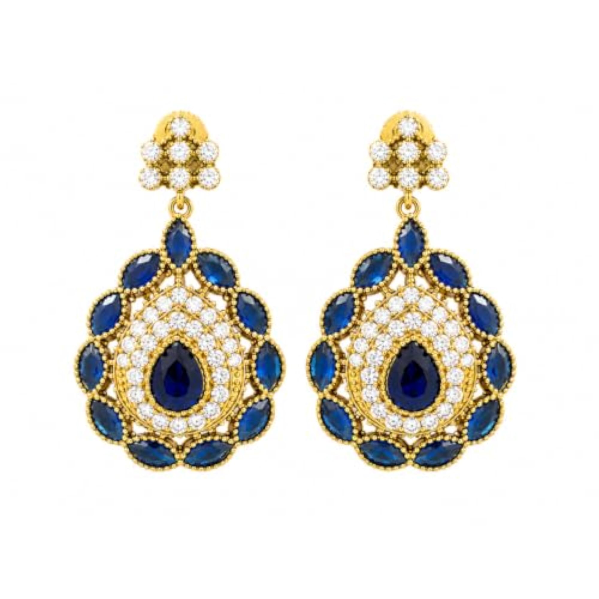 Floral Blue Stone Earrings for Women & Girls, Stylish Statement Design