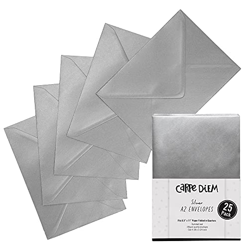 Pukka Pad, Carpe Diem Gummed Envelopes for Greeting Cards and Invitations - Pack of 25 Silver Envelopes - A2, 4.38 x 5.75 in