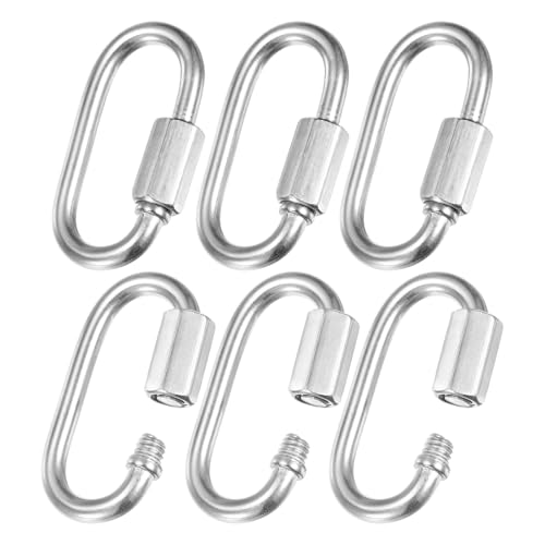 M METERXITY 6-Pack Quick Chain Link Connector, M3.5 1/8 304 Stainless Steel D-Shape Locking Repair Chain Links for Swing/Camping/Hiking/Backpack, Twist Key Ring Screw Chain Link [Silver]