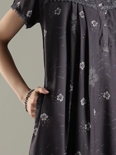 Image of 9shines Label Premium Alpine Maxi Designer Nighty | Floral Print Maxi for Women | Night wear for Women | | Full Length Night Gown for Women | Night Dress for Women Stylish (2467)