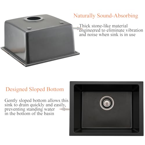 24 Inch Undermount Black Kitchen Sink-Bokaiya 24x19 Inch Undermount Wet Bar Sink Quartz Matte Black Small Outdoor Rv Kitchen Sink Granite Composite Single Bowl Kitchen Sink by Bokaiya - Image 8