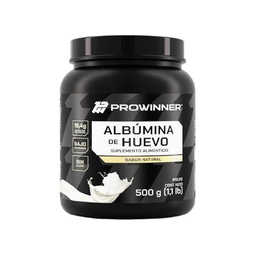 PROWINNER | Albumina de Huevo Sabor Natural, Suplemento Alimenticio, 18.4g de Proteína por Porción, Bajo en Grasas, Sin Gluten, Sin Lactosa, Bote de 500g