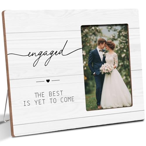 Luodnnla Engagement Wooden Picture Frame Gifts for Newly Couple The Best is Yet to Come Engagement Home Decor Fits 4x6 Photo Frame