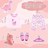 Baby Doll Clothes for 14-18 Inch Doll, Baby Doll Accessories for 35-45cm Dolls, Sweet Dolls Clothes with Dinosaur Doll, Dinosaur Top and Pants, Slippers & Hanger, Pink Doll Clothes for Kids Birthday - Image 3