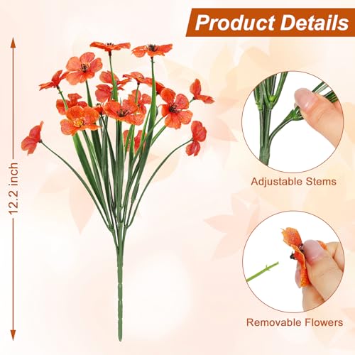 Image of Bassion 20 Bundles Fake Mums Artificial Fall Flowers for Outdoors, Orange