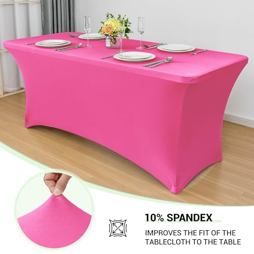 Image of Obstal 6ft Stretch Spandex Table Cover for Standard Folding Tables - Universal Rectangular Fitted Tablecloth Protector for Wedding, Banquet and Party, 72L x 30W x 30H Inches, Waxberry Red, 2pc
