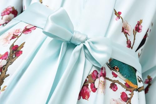 Image of Women's Silk Kimono Robe Short Bathrobe Nightgown 100% Mulberry Silk for Women - Classic Floral Pattern