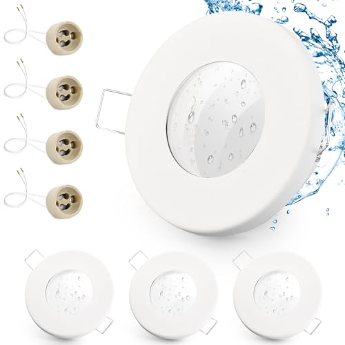 GeyouLux 4x Faretti LED da incasso IP65 cornice con presa GU10 Faretti LED Soffitto in ferro Bianco Foro da 68mm Faretti da incasso per cartongesso bagno cucina Rotondo