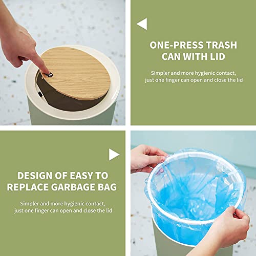 Image of Small Trash Can with Lid for Bathroom Kitchen Office Diaper Plain beautiful sage green solid color a shade grey green color Bedroom Garbage Trash Bin Dog Proof Waste Basket Cute Decorative