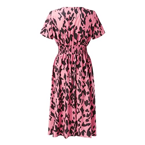 Lkpjjfrg Women's Wrap A Line Dress 2023 Tie Back Cap Sleeves Leopard Print A Line Skirt For Women Casual #TOP2