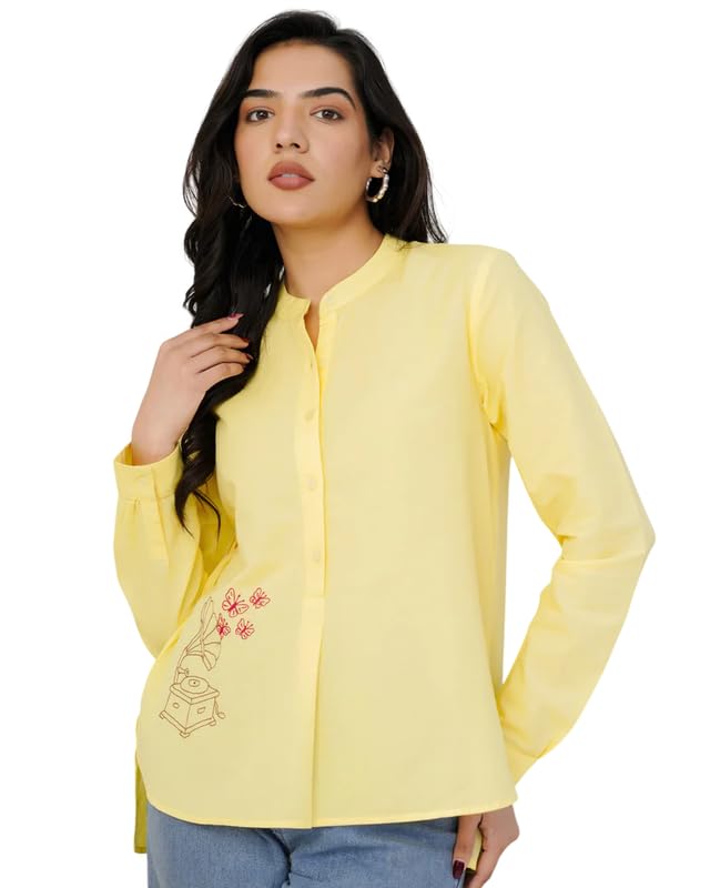 Cassette Hand Embroidered Shirt Top for Women Stylish Casual Party Top with Retro Cassette Design Comfortable Fabric Modern Fit Trendy Fashion Statement-picture-49