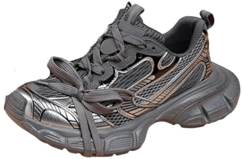 Women's Color-Blocked Mesh Anti-Slip Wear-Resistant Thick-Soled Dad Shoes Breathable Casual Shoes for Outdoor