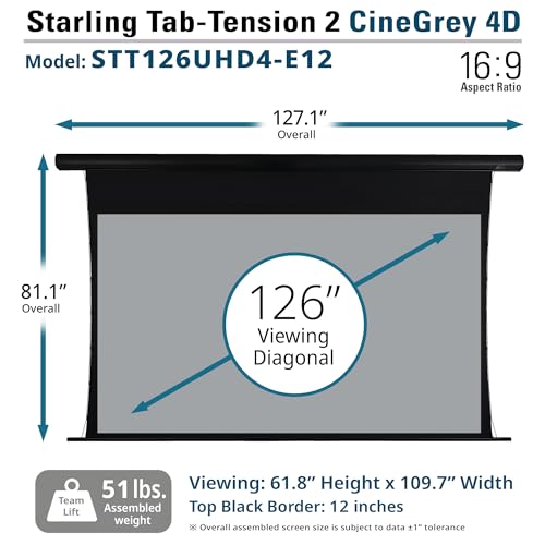 Elite Screens Starling Tab-Tension 2 CineGrey 4D, 126 inch 16:9, Ceiling Ambient Light Rejecting (CLR/ALR) Tab-Tensioned Electric Drop Down Front Projector Screen Programmed Remote Kit, STT126UHD4-E12 by Elite Screens - Image 7