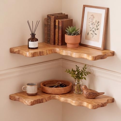 Sliner 2 Pack Corner Floating Shelves, Paulownia Wood, 16 x 12 Inch