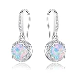 Silver Earrings for Women - Opal Earrings Cubic Zirconia Dangly Earing Hypoallergenic Sterling Silver Drop Earring Opal Jewellery Gifts for Women Mum Wife Girlfriend, Valentines Mothers Day